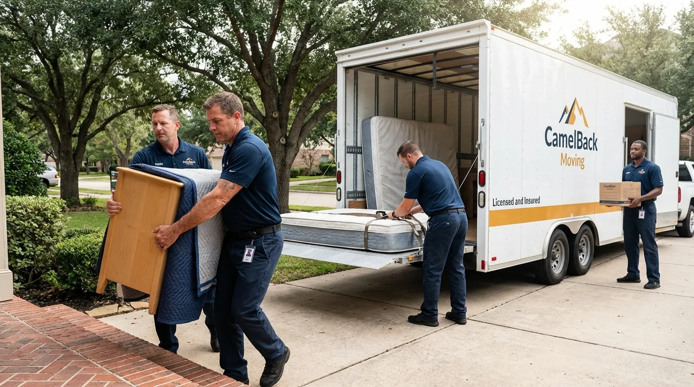 Crew loading residential truck for cross-state move from Edgewood, NM