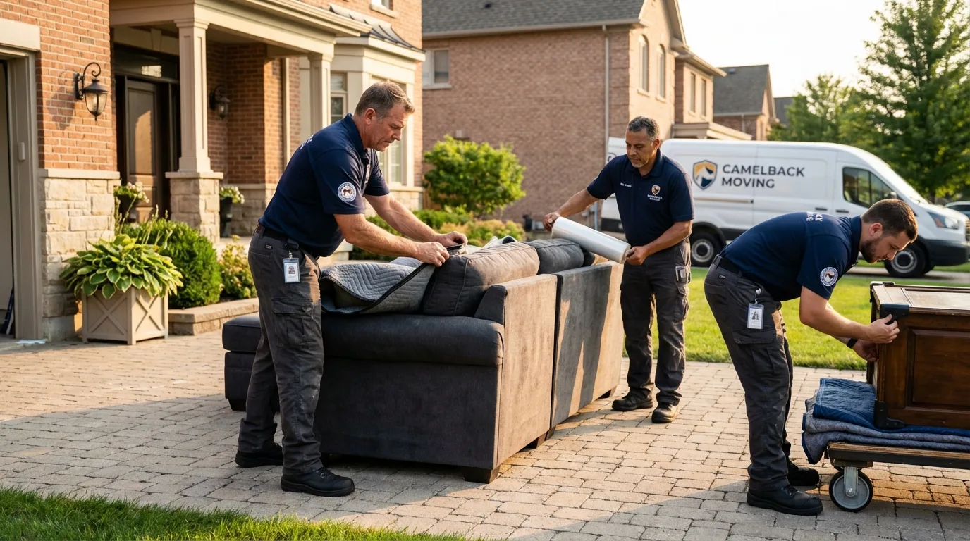 Large estate moving crew wrapping furniture in Edgewood, NM